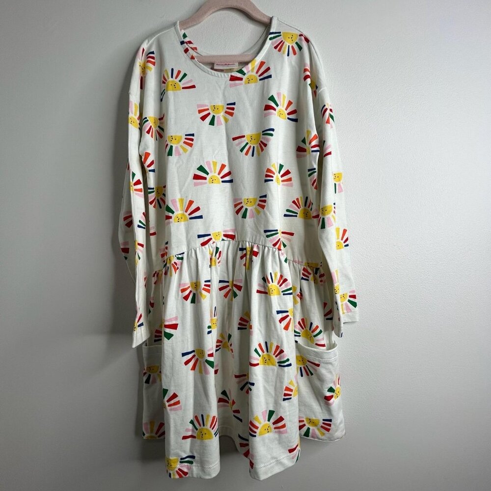 Hanna Andersson Dress Girls 8 White Rainbow Sun Print Long Sleeve Pockets‎